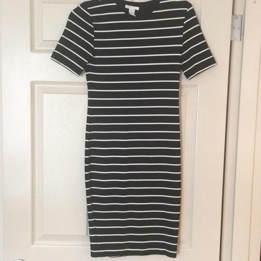 Black & White Fitted Midi Dress